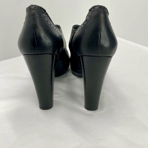 Stuart Weitzman Wing Tip Paltform Pump Black Leather Women 9 Vintage Style Heel - Picture 7 of 12